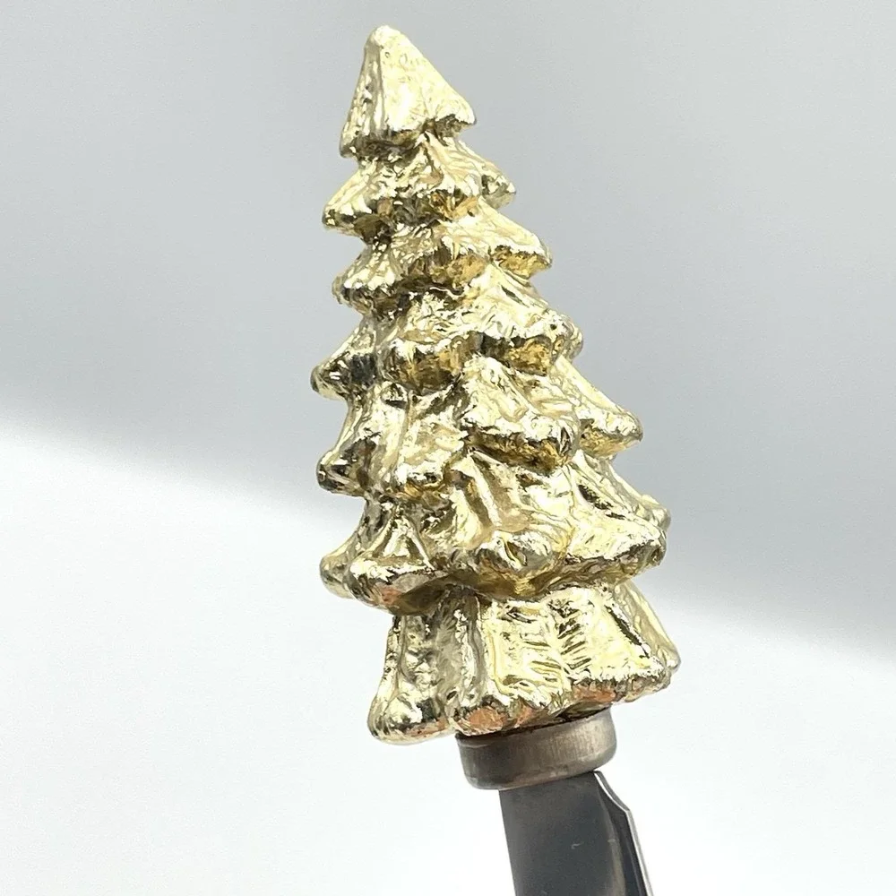 Vintage‎ 1990s Boston Warehouse Gold Christmas Tree Cheese Spreaders Set of 4
